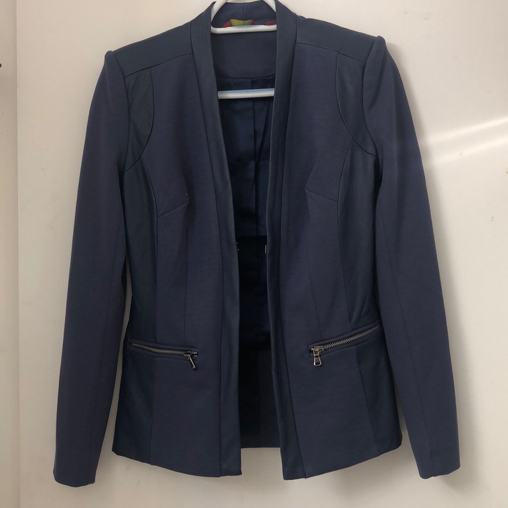 G.I.L.I. Twill and Faux Leather Blazer